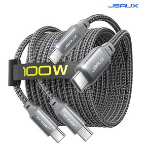 JSAUX C to C타입 Make 칩100W 1+1 초고속 메탈 충전케이블, 2개입, 그레이, 2m