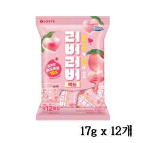 롯데 러버러버 백도 과일맛 대용량 젤리, 17g, 24개