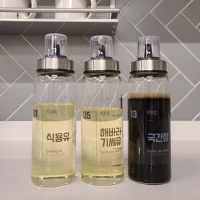 앤트 내열 유리 일자캡 오일병 300ml x 3개+16종라벨스티커, 3개