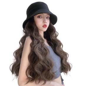 하이유니 물결 펌 롱 헤어 버킷 햇 모자가발 가발 55cm