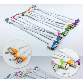 3in1 20Cm 마이크로5핀 -평면- 아이폰 30핀 충전 전용-색상랜덤, 1개