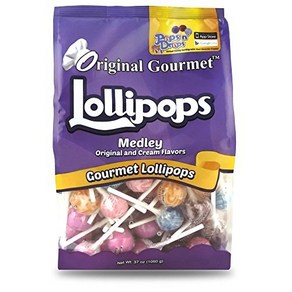 Oiginal Goumet Lollipops Medley of Mini Lollipo Oiginal Goumet Lollipops 미니 막대사탕 메들리 100개(1팩), 1개, 1.36kg