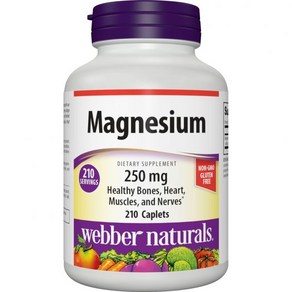 Webbe Natuals Magnesium 250 mg 210 Caplets Complex Blend of Oxide Malate and Glyceophosphate Supp, 1개