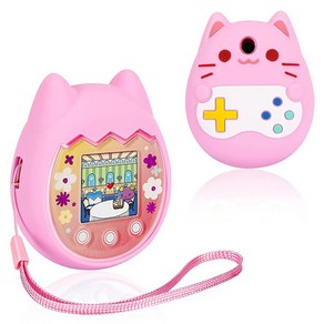 Meetika Tamagotchi 다마고치 Pix 가상 애완동물 게임 기계와 호환되는 실리콘 커버 손가락 랜야드가 있는 픽스 케이스 장난감의 Tomagatchie 커버 핑크