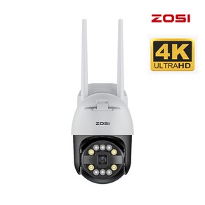 ZOSI WiFi CCTV 실외용 4K 800만화소 초고화질 감시카메라 스타라이트 야경 360도 무선 보안 카메라, C296 화이트