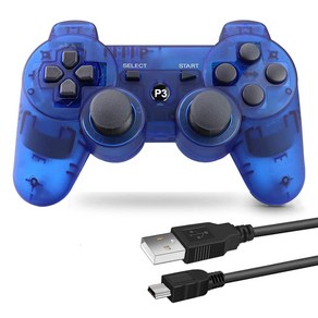 Fancyan PS3 용 무선 컨트롤러 6 축 센서 DUAL SHOCK3 게임 패드 호환 대응 USB 케이블 일본어 설명서 (투명 블루)