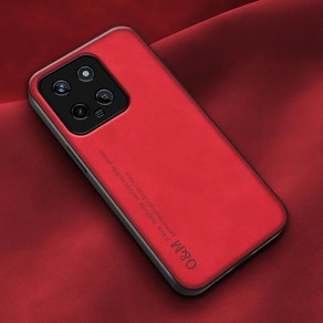 샤오미 미 14 프로용 마그네틱 가죽 케이스 무광 커버 실리콘 보호 휴대폰 5G, 01 Fo Xiaomi 14, 04 Red -2, 1개