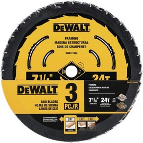 DEWALT 원형 톱날 7 1/4인치 톱니 24개 목재 절단 3팩(DWA1714243)