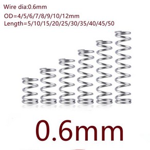 호환10-20 개lot 0.6mm 0.6x 456789101112 x L 스테인레스 스틸 압축 스프링 외경 4-12mm 길이 10-50mm, 01 8mm 20PCS, 01 0.6mm, 09 10mm