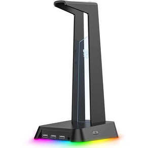 RGB 헤드셋 거치대 3.5mm AUX 3*USB 포트 허브 게임용 헤드셋 홀더, 블랙, 1개