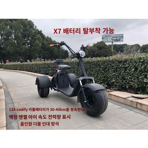 전기 세발 삼륜오토바이 전동 스마트 스쿠터 할리, X7 모델 12A codify 리튬배터리가 30-40k, 60V