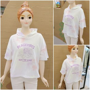 [소이주니어]논현점 22년여름신상 ** 얇은 면소재 ** 팔길이 5부 타이다이 후드 티 ** 마네킹 11호 착용 **