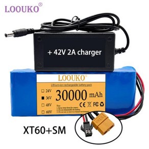 LOUKO 18650 리튬 이온 충전식 배터리 팩 전기 자전거 모페드 BMS 충전기 10S2P 30Ah 350W 500W 36V 30000mAh, [02] XT60-SM, 1개