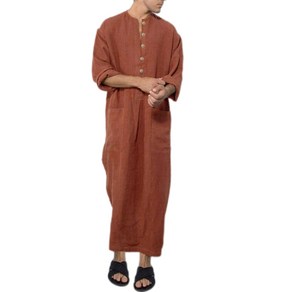 전통적인 무슬림 의류 Eid 중동 jubba thobe 주머니 스탠드 칼라 무슬림 가운 단색 무슬림 Kaftan