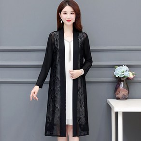 ROYALBELLE 여성을 미디 자외선차단 카디건 얇은 레이스 배색 패션 루즈핏 캐주얼 가디건 D0040209