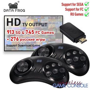 게임컨트롤러 무선 컨트롤러 DATA FROGSega Genesis 게임 스틱 hdmi용 16 비트 MD 콘솔 Sega 미니메가 드라이브용 900 호환, 1개, 1.900 With FC RU game  Video G