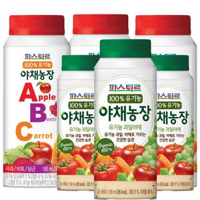 파스퇴르 유기농 야채농장 190mlx24팩(과일야채12팩+ABC12팩)/100%유기농과채주스