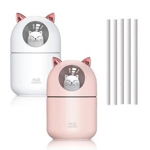 야옹이 가습기 애완 고양이 300ml 대용량 미니 가습기 USB가습기 무드등 필터 5개 포함 KC인증 대량 구매, 핑크