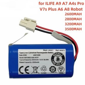 원래 14.8V 2600mah 리튬 배터리 ILIFE A4 A4s V7 A6 V7s 플러스 로봇 진공 청소기 INR18650 M26-4S1P 배터리, [02] 3200mah, 2)3200mah, 1개