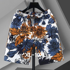 남자 반바지 빅사이즈 면 마 여름 캐쥬얼 여행 5부 꽃 반바지 XL-10XL