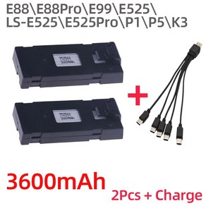 E88 RC 드론 공식 배터리 액세서리 E88PRO E99 Ls E525 P1 P5 K3 스페셜 부품 3600mAh 3.7V 10개, 3600-2Pcs andChage, 1개