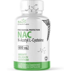 Natue's Fusions NAC 보충제 N아세틸 시스테인 600mg 노화 방지 항산화 간 및 폐 지원 글루타치온 증가 N 아세틸 시스테인60캡슐, 60 Count (Pack of 1), 1개, 60정