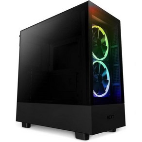 NZXT H5 엘리트 컴팩트 ATX 미드 타워 PC 게이밍 케이스 CCH51EB01 내장 RGB 조명 강화 유리 전면 및 측면 패널 케이블 관리 140mm 팬 2개 포함 블랙, 1개