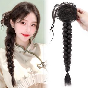 하이유니 플로랄블로썸 땋은 벼머리 포니테일 집게 부분 가발 55cm, 1개, 네츄럴블랙