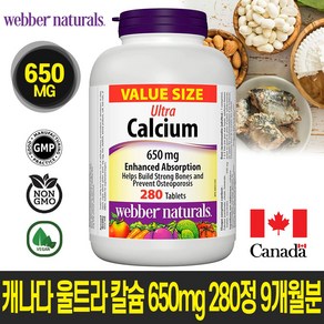 뼈와 치아 건강을 위한 울트라 칼슘 650mg 280정 9개월분/캐나다 생산, 1개