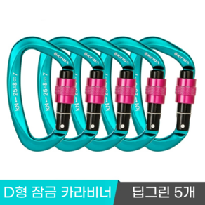 [XINDA] 클라이밍 잠금 카라비너 / CE UIAA 인증 25kN 고강도 하중 / 암벽 거벽 빙벽 등반 등산 구조, 5개, 딥그린