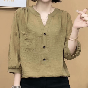COSYEVNO 여자 텐셀 린넨 셔츠 중장년 엄마옷 캐주얼 7부소매 상의