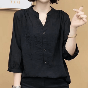 COSYEVNO 여자 텐셀 린넨 셔츠 중장년 엄마옷 캐주얼 7부소매 상의