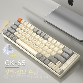 LANGTU GK65 트라이 모드 혼합 색상 키보드 황금 / 은축 기계식 키보드 무선 2.4g 블루투스 키보드 풀키 핫스왑 키보드 인체 공학적 키보드 19 가지 RGB 조명 효과, 유백색, 은 샤프트, GK 65 3모드 컬러 믹싱