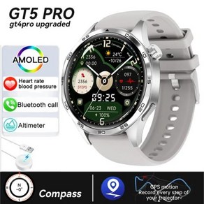 화웨이 GT5 프로 GPS NFC 스마트워치 남성용 360*360 AMOLED 스크린 나침반 블루투스 통화 스포츠 피트니스, 없음, 없음, 8) Silve - Bluetooth call