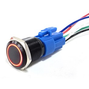 배선포함 LED 차량용 푸쉬 스위치 원형 크롬 22MM 12V MGS-18 레드 리턴스위치, 1개