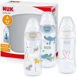 NUK Baby Bottle set 누크 젖병세트 0-6개월 사파리 300ml 3개입 - 핑크 기린, 1개