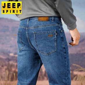 JEEP SPIRIT 지프 스피릿 청바지 남자 가을 겨울 새로운 캐쥬얼 블루 바지 레트로 가을바지 루즈 스트레이트 팬츠 스트레치 겨울바지 자수 두꺼운 남성 청바지 J8029