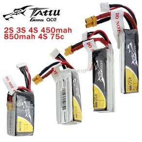 FPV 레이싱 드론용 TATTU LiPo 배터리 폭력 리튬 폴리머 쿼드콥터 배터리 2S 3S 4S 450mAh 850mAh 45C 75C XT30 플러그