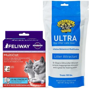 번들: Feliway MultiCat 30일 스타터 키트 카밍 디퓨저 D. Elseys Pecious Cat Ulta Litte Attactant, 1개