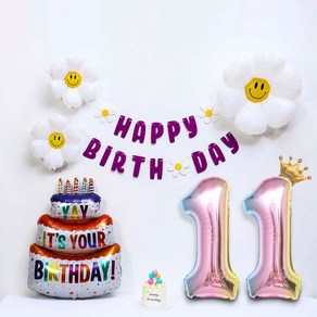 [피앤비유니티]캐릭터 데이지가랜드 생일케익풍선세트, 1세트, 04-11)보라 데이지가랜드 생일풍선세트11