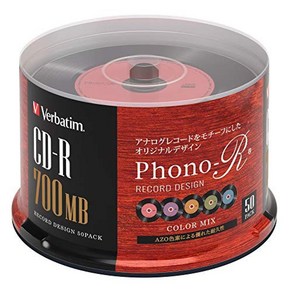 Vebatim 버베이텀 데이터용 CD-R 레코드 디자인 700MB 50장 컬러 MIX Phono-R (포노알) SR80FHX50SV7, 상품명참조, 1개