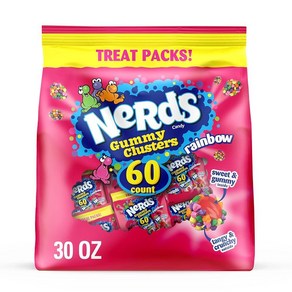 NERDS 젤리 클러스터 캔디 간식 팩 무지개 크런치 및 젤리 할로윈 캔디 버라이어티 팩 트릭 오어 트릿 모음 887.2ml(30온스) (60개), 30 Ounce (Pack of 1)_Rainbow, 1개