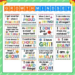 Gowth Mindset 영어 A4 학습 카드 어린이 교육 포스터, Vesion2：18PCS, 1개