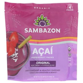 Sambazon Acai Bey and Guaana Smoothie Supefuit Pack 1.41 Ounce 4 Count, 14.1 OZ, 4개