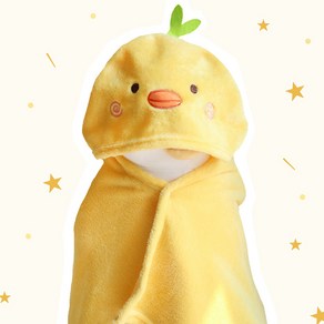 귀여운 오리 캐릭터 후드 똑딱이 담요 집순이 외출 물놀이 캠핑 [Yellow Duck Chaacte Hood Button Cape Blanket]