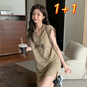 1+1 여성 빅사이즈 레이어드 롱 나시 티셔츠 데일리 민소매 나시티 상의