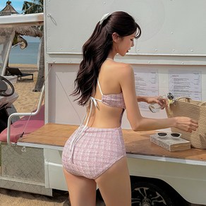 [자체제작] 비바럽 모노키니 휴양지 수영복 컷아웃 트위드 비키니 SW20237F, 핑크/L[66], 핑크