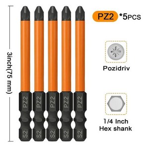 호환 PZ2 임팩트 스크루 드라이버 비트 세트 Pozidiv 나사 파워 드릴 75mm 5 개, 5개