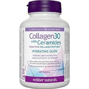 (캐나다 직송) 웨버 내추럴스 Collagen30 with Ceamides 생체 활성 콜라겐 펩타이드 120정 수분 광채 피부 공급 탄력 및 매끄러움 개선에 도움