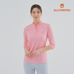 [올포유] [모델착장] 여성 기하학 프린트 차이나넥 7부 티셔츠 AWTHM3361-304
